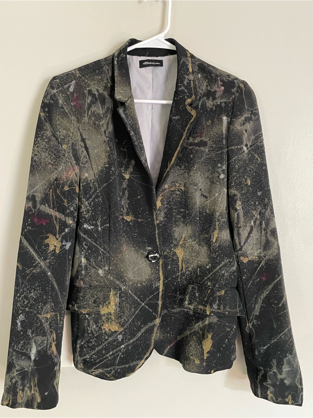 Vtg Seductions Custom Hand Painted Blazer Jacket - Abstract Splatter Art Sz M